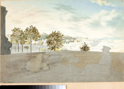 Utsikt over byen Genes fra en terrasse (Akvarell av Luigi Garibbo