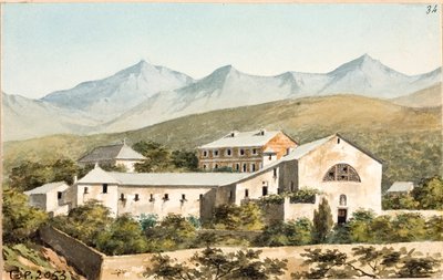 Utsikt over helligdommen Nostra Signora del Monte, Genova (Akvarell, ca. 1825) av Luigi Garibbo