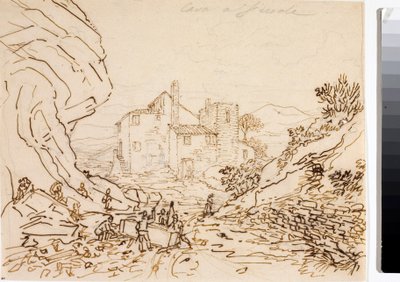 Arbeidere i et steinbrudd i Fiesole, nær Firenze (blekktegning, ca. 1823) av Luigi Garibbo