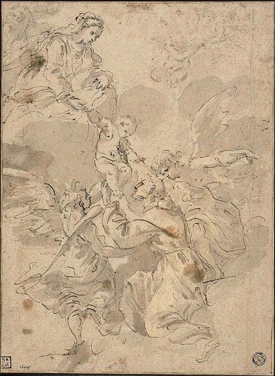 Saint Francis tilber jomfru og barn av Luigi Garzi