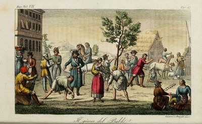 Knokebein. Illustrasjon fra gamle og moderne skikker eller regjeringshistorie av Giulio Ferrario, 1831 av Luigi Giarrè