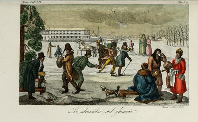 Skøytebane. Illustrasjon fra gamle og moderne skikker eller regjeringshistorie av Giulio Ferrario, 1831 av Luigi Giarrè