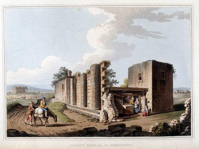 Gammelt tempel i Agrigento i Italia. i "" Utsikt i de osmanske dominansene, i Europa, i Asia og noen av middelhavsøyene"" fra de originale tegningene tatt av Luigi Mayer, London av Luigi Mayer