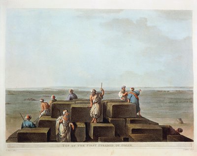 Egypt, toppen av den første pyramiden i Giza, gravering fra "Views" av Luigi Mayer av Luigi Mayer