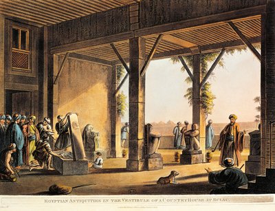 Egyptiske antikviteter i gården til et Boulaq-hus fra Views in Egypt av Luigi Mayer, gravering av Luigi Mayer