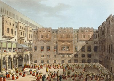 Mameluke øver foran palasset til Mourad Bey i Kairo av Luigi Mayer