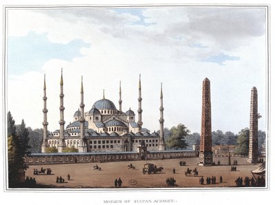 Sultan Ahmeds moské (1609-1616), Istanbul. i "" Utsikt i de osmanske dominansene, i Europa, i Asia og noen av middelhavsøyene""" fra originaltegningene tatt av Luigi Mayer, London av Luigi Mayer