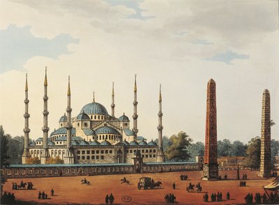 Tyrkia, Istanbul, Istanbuls blå moske eller blå moske (moskeen til Sultan Ahmet) av Luigi Mayer av Luigi Mayer