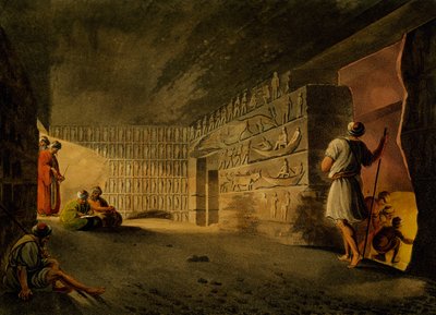 Underjordisk kammer i Pyramid of Giza, gravering, av Luigi Mayer (1755-ca 1803), fra utsikter i Egypt, Palestina og andre deler av det osmanske riket av Luigi Mayer
