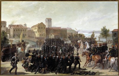 Erobringen av byen Peschiera del Garda av piemonteserne, 30. mai 1848 (olje på lerret av Luigi Morgari