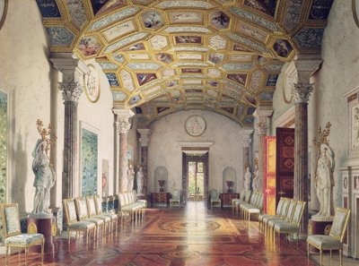 The Great Agate Hall i Catherine Palace i Tsarskoye Selo, 1859 (wc og hvit farge på papir) av Luigi Premazzi