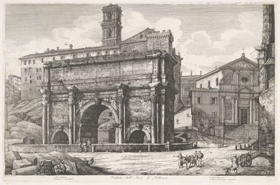 Boog van Septimius Severus i Roma Utsikt over Septimiusbuen (tittel på objekt) av Luigi Rossini