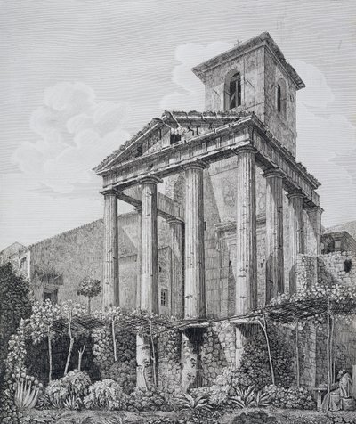 Temple of Hercules at Cora, fra 'The Antiquities of the Contours of Rome', utgitt 1824-26 (se også 205039) av Luigi Rossini