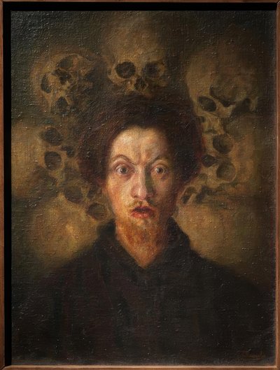 Selvportrett med hodeskaller av Luigi Russolo