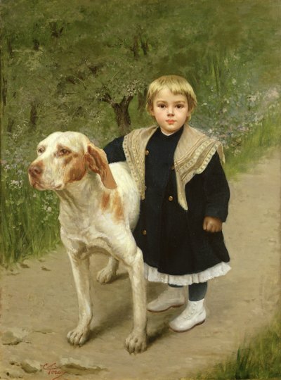 Ungt barn og en stor hund av Luigi Toro