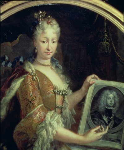 131 0794125/2 Portrett av Elizabeth Farnese (1692-1766) andre kone til Philip V av Spania (olje på lerret) av Luis Egidio Melendez