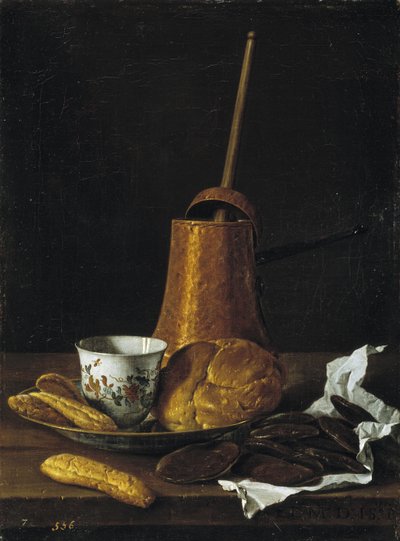 Stilleben med sjokolade og bakverk, 1770 av Luis Egidio Melendez