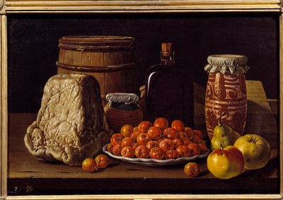 Ost, frukt og mottaker. Maleri av Luis Melendez (1716 - 1780), spansk skole av Luis Egidio Menendez or Melendez