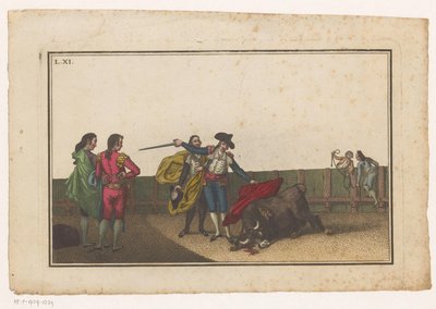 Okse knivstukket av en matador Coleccion de las principales suertes de una corrida de toros (serietittel) Samling av de viktigste manøvrene i tyrefekting (serietittel) av Luis Fernandez Noseret