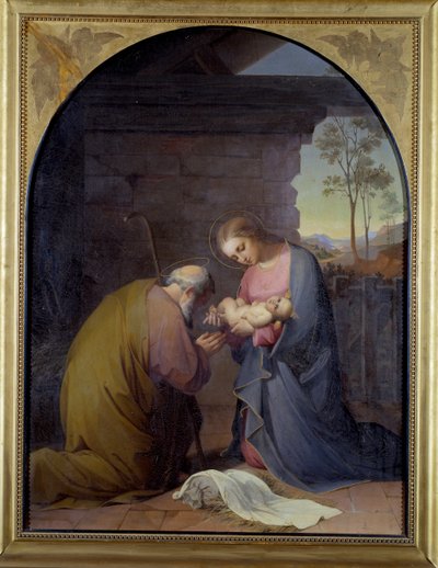 Tilbedelse av Jesus (Jesus og Maria som tilber Jesus) Maleri av Luisa Mussini Piaggio (1830-1865) Dim 109x81 cm Genes, Galleria d