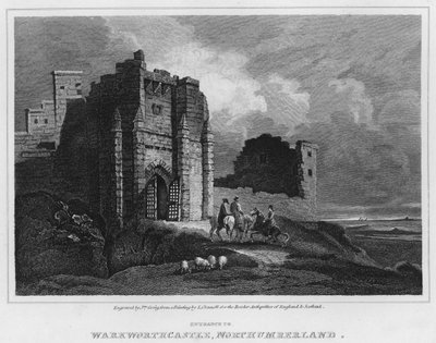 Inngang til Warkworth Castle, Northumberland (gravering) av Luke (after) Clennell