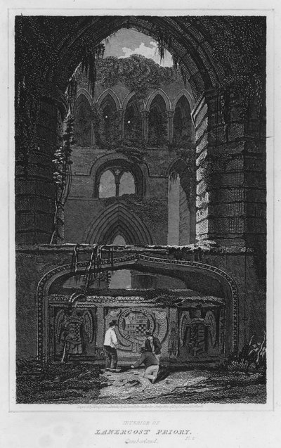 Interiør i Lanercost Priory, Cumberland (gravering) av Luke (after) Clennell