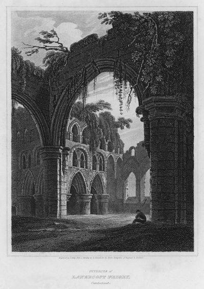 Interiør i Lanercost Priory, Cumberland (gravering) av Luke (after) Clennell