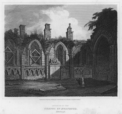 Interiør av kapellet i Holyrood, Edinburgh (gravering) av Luke (after) Clennell