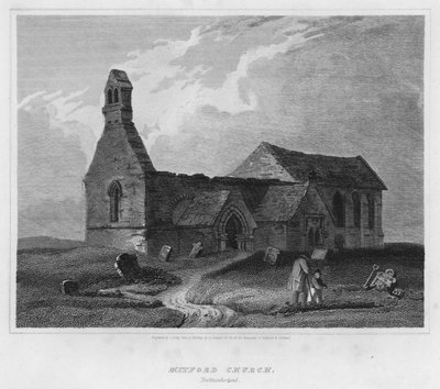Mitford Church, Northumberland (gravering) av Luke (after) Clennell