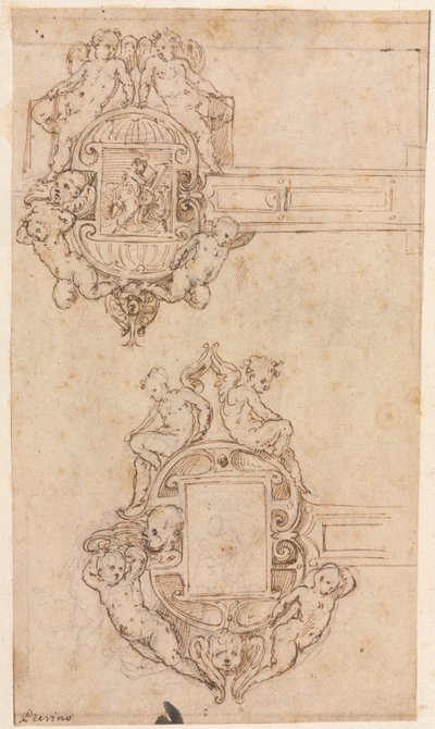 Design for dekorative hengsler recto, midten av 1500-tallet. av Luzio Romano