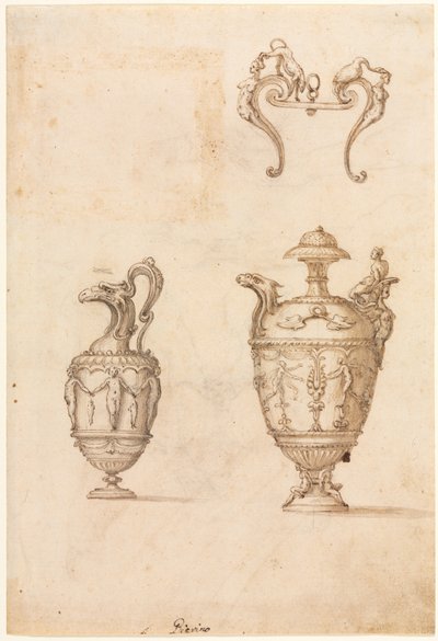 Design for to vaser og et ornament (recto) av Luzio Romano
