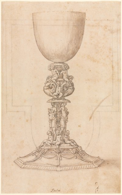Design for a Chalice recto Architectural Plan verso, midten av 1500-tallet. av Luzio Romano