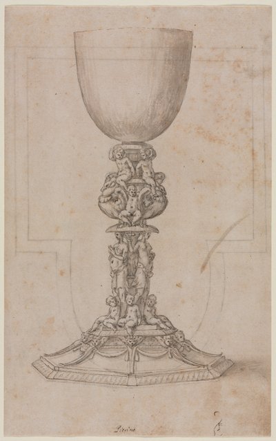 Design for en Chalice recto, midten av 1500-tallet. av Luzio Romano