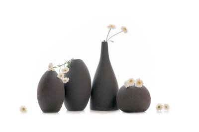 Mørke vaser og hvite blomster av Lydia Jacobs