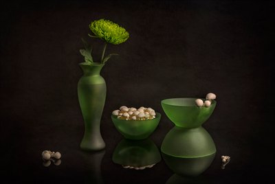 Grønn blomstring og glass av Lydia Jacobs