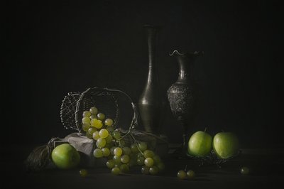 Stemningsfulle druer og epler av Lydia Jacobs