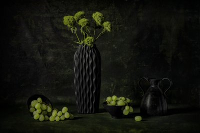 Stemningsfulle druer og blomster av Lydia Jacobs