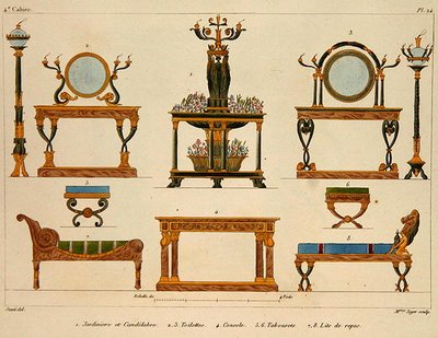Møbeldesign, gravert av Mme Soyer, plate 24 fra 