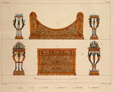 Møbeldesign, gravert av Mme Soyer, plate 28 fra 