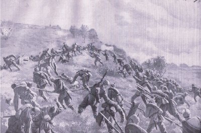 Gjenopptakelsen av Szawle. Storming the ridge, fra puben The Illustrated History of the World War 1914-1915. av Union Berlagsefellfchaft av M. Barascudts