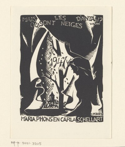 Nyttårsønske for 1947 fra Carla, Mária og Phons Schellart av M. Bosch