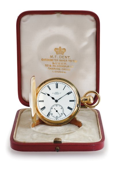Halv hunter case minutt repeterende lomme kronometer av M. F. Dent
