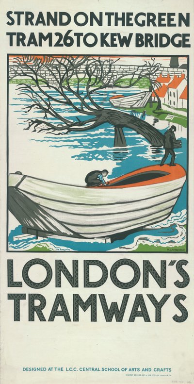 'Strand on the Green, Tram 26 to Kew Bridge', London County Council LCC Tramways-plakat, 1924 av M Haythorne