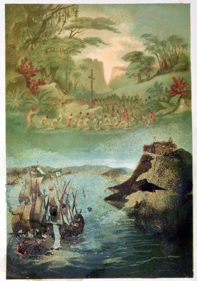 Evangeliseringen av den indiske befolkningen og reisen til Christopher Columbus (1451-1506) 1892 av M. Houssot