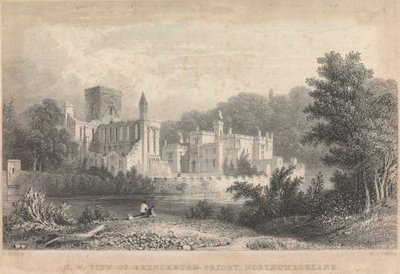 Nordvestutsikt over Brenckburn Priory, Northunberland; side 44 (bind 1) av M. J. Starling