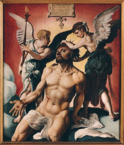 Kristus kronet med torner mellom to engler, 1532. av Maarten Jacobsz Heemskerck van