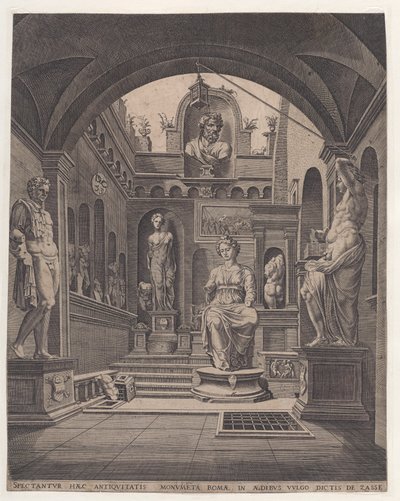 Skulpturer ved Villa Sassi i Roma, gravering av Coornhert, Dirck Volckertsz (1519/22–1590) av Maarten van (after) Heemskerck