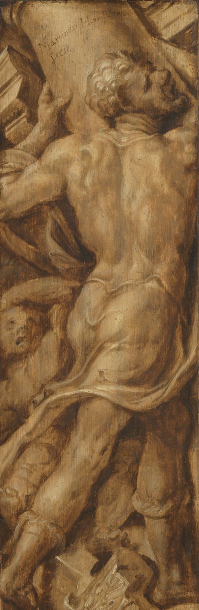 Samson knuser tempelsøylene av Maarten van Heemskerck (signed by artist)