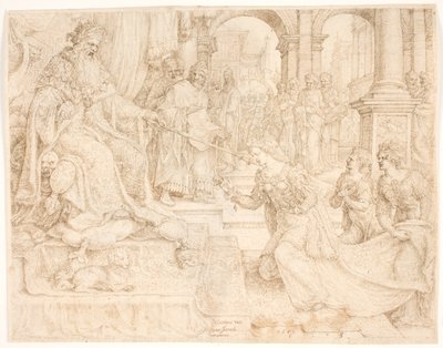 Ester før Ahasverus av Maarten van Heemskerck