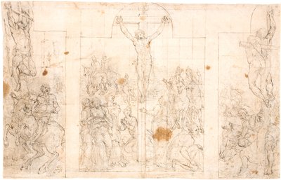 Forstudie for en trefløyet altertavle som viser korsfestelsen av Maarten van Heemskerck
